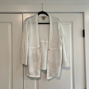 Woolrich‎ Women's Loose Knit Cardigan Sweater White 100% Cotton Size L